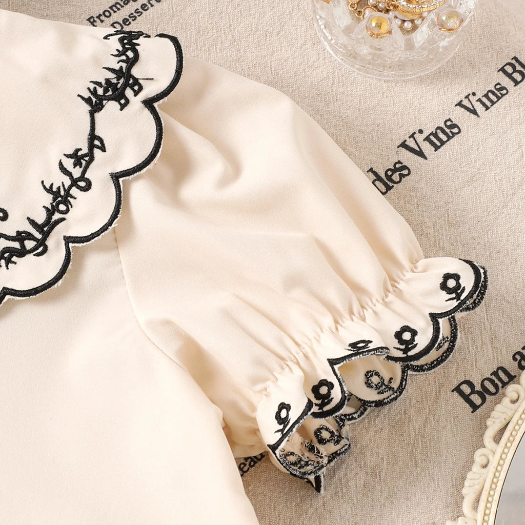Girls Apricot Embroidered Peter Pan Collar Top With Skirt Sets 2 pc. Sets