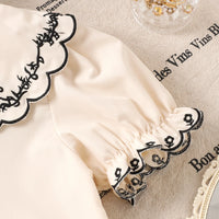 Girls Apricot Embroidered Peter Pan Collar Top With Skirt Sets 2 pc. Sets
