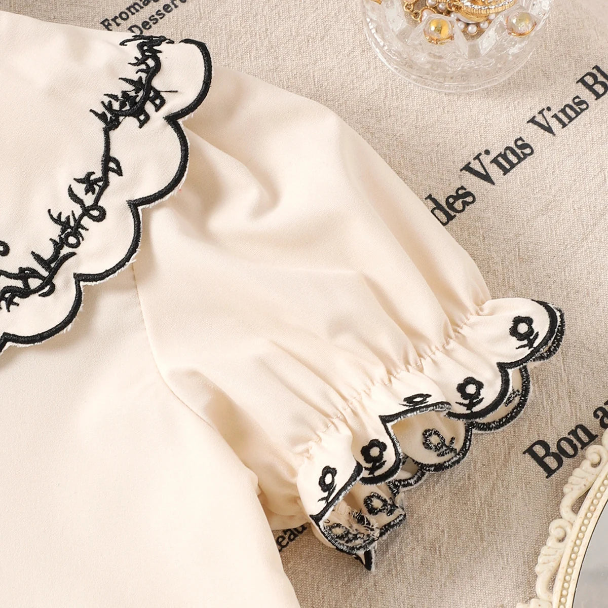 Girls Apricot Embroidered Peter Pan Collar Top With Skirt Sets 2 pc. Sets