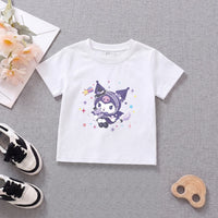 Girls White Kuromi Cartoon Printed Short Sleeve T-Shirt Tshirts White 1-2 Y