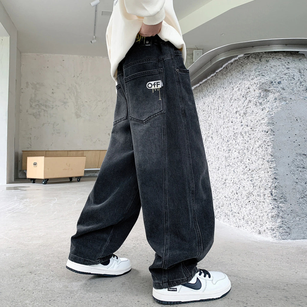 Boys Black Typographic Print Baggy Fit Denim Jeans Pants