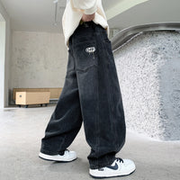 Boys Black Typographic Print Baggy Fit Denim Jeans Pants