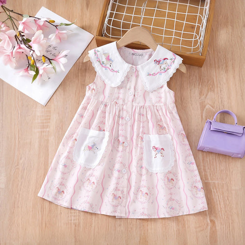Girls Light Pink Printed Sleeveless A-Line Dress Casual Dresses Light Pink 1-2 Y