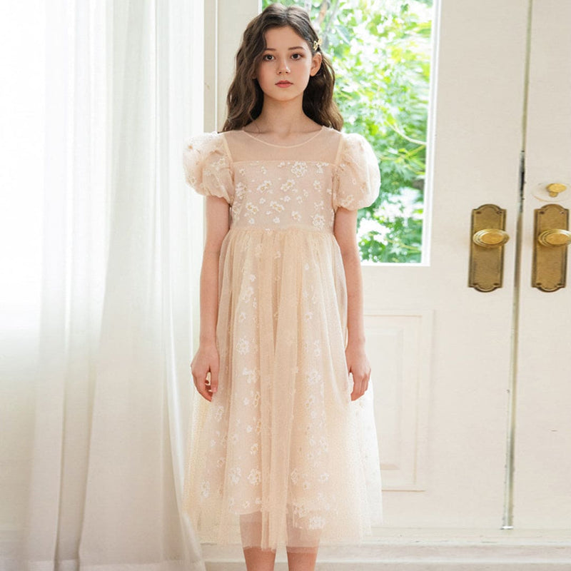 Girls Embellished Puff Sleeves Party Wear Dress Party Dresses   