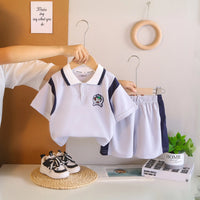 Boys Purple Printed Short Sleeve Polo T-Shirt With Elasticated Shorts Sets 2 pc. Sets Purple 1-2 Y
