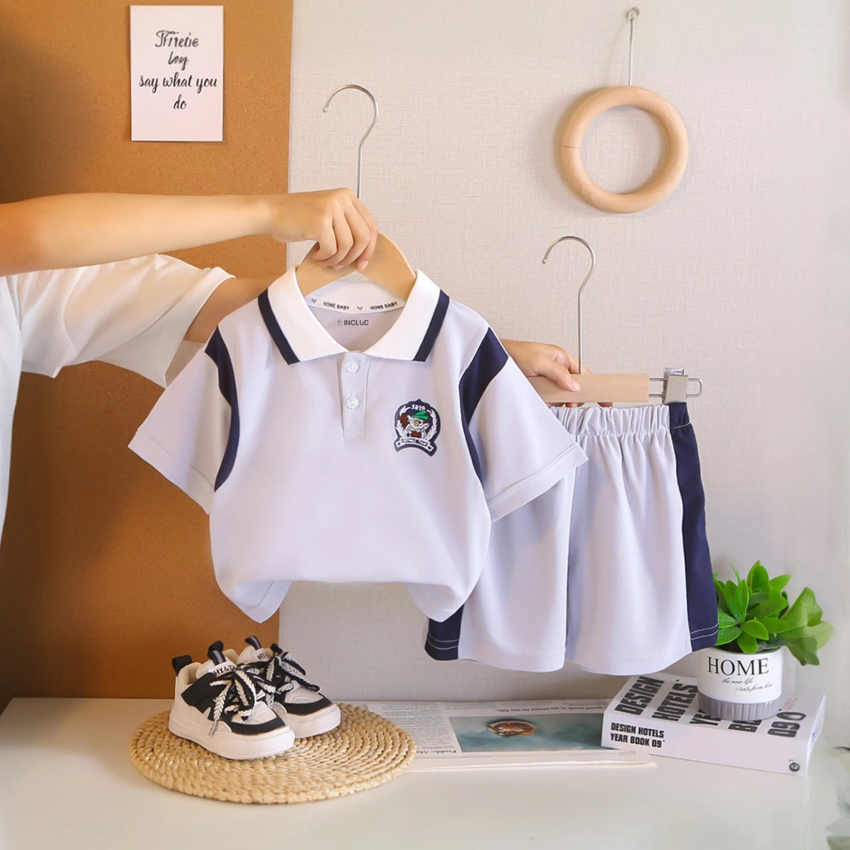 Boys Purple Printed Short Sleeve Polo T-Shirt With Elasticated Shorts Sets 2 pc. Sets Purple 1-2 Y