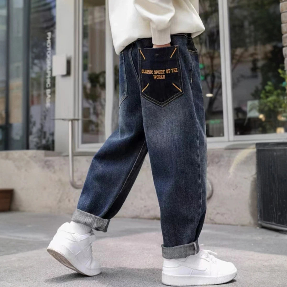 Boys Dark Blue Relaxed Fit Whiskers Effect Denim Jeans Pants