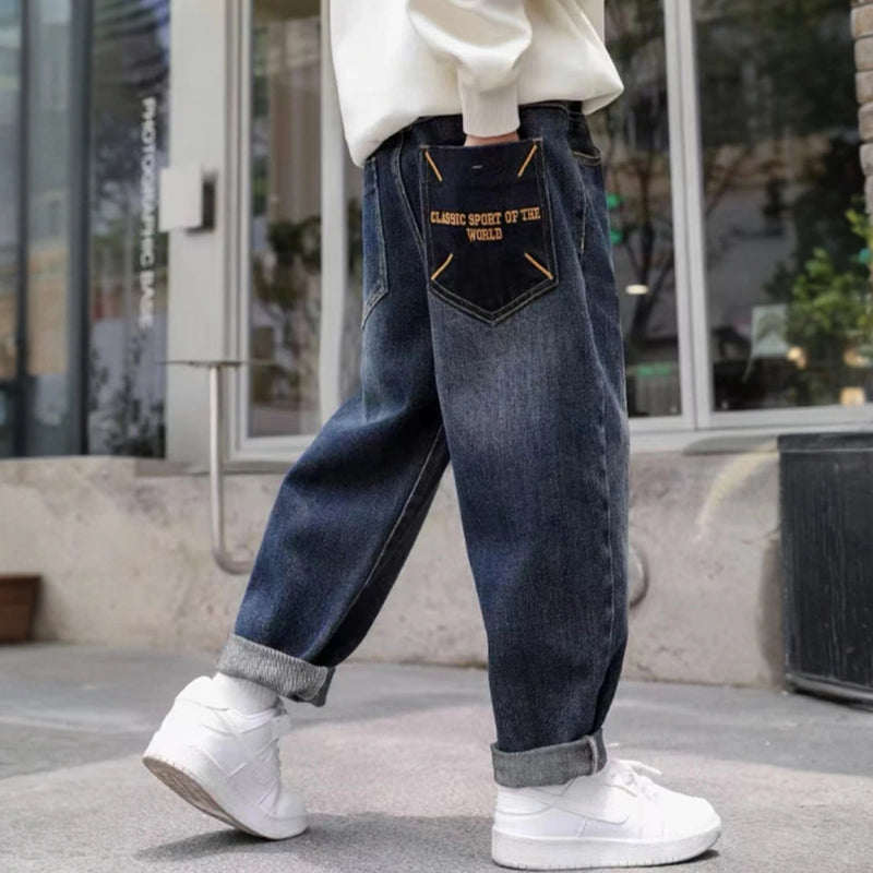 Boys Dark Blue Relaxed Fit Whiskers Effect Denim Jeans Pants