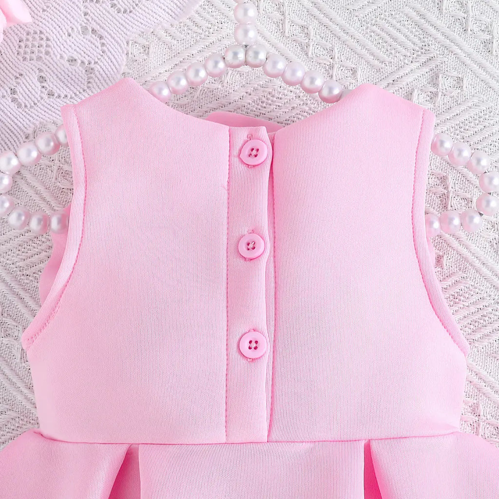 Girls Adorable Light Pink Sleeveless Dress with 3D Flower Embellishment Casual Dresses
