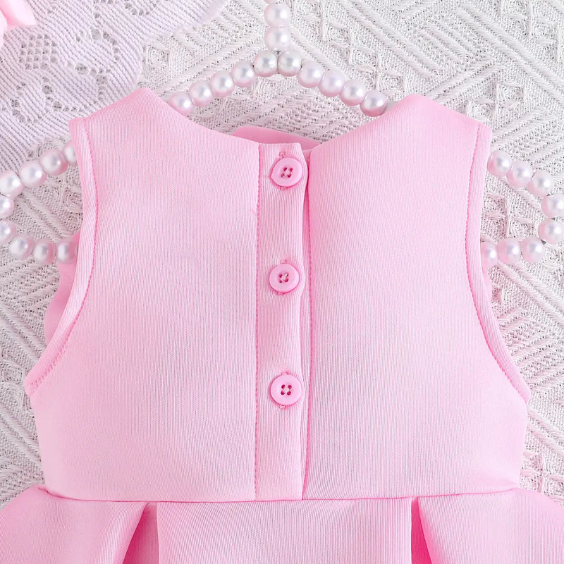 Girls Adorable Light Pink Sleeveless Dress with 3D Flower Embellishment Casual Dresses