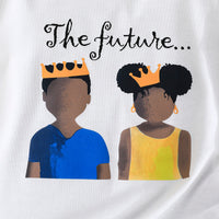 Girls White Printed T-shirt with Denim Pencil Skirt Set Sets