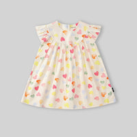 Girls Apricot Heart Printed Flutter Sleeve A-Line Dress Casual Dresses