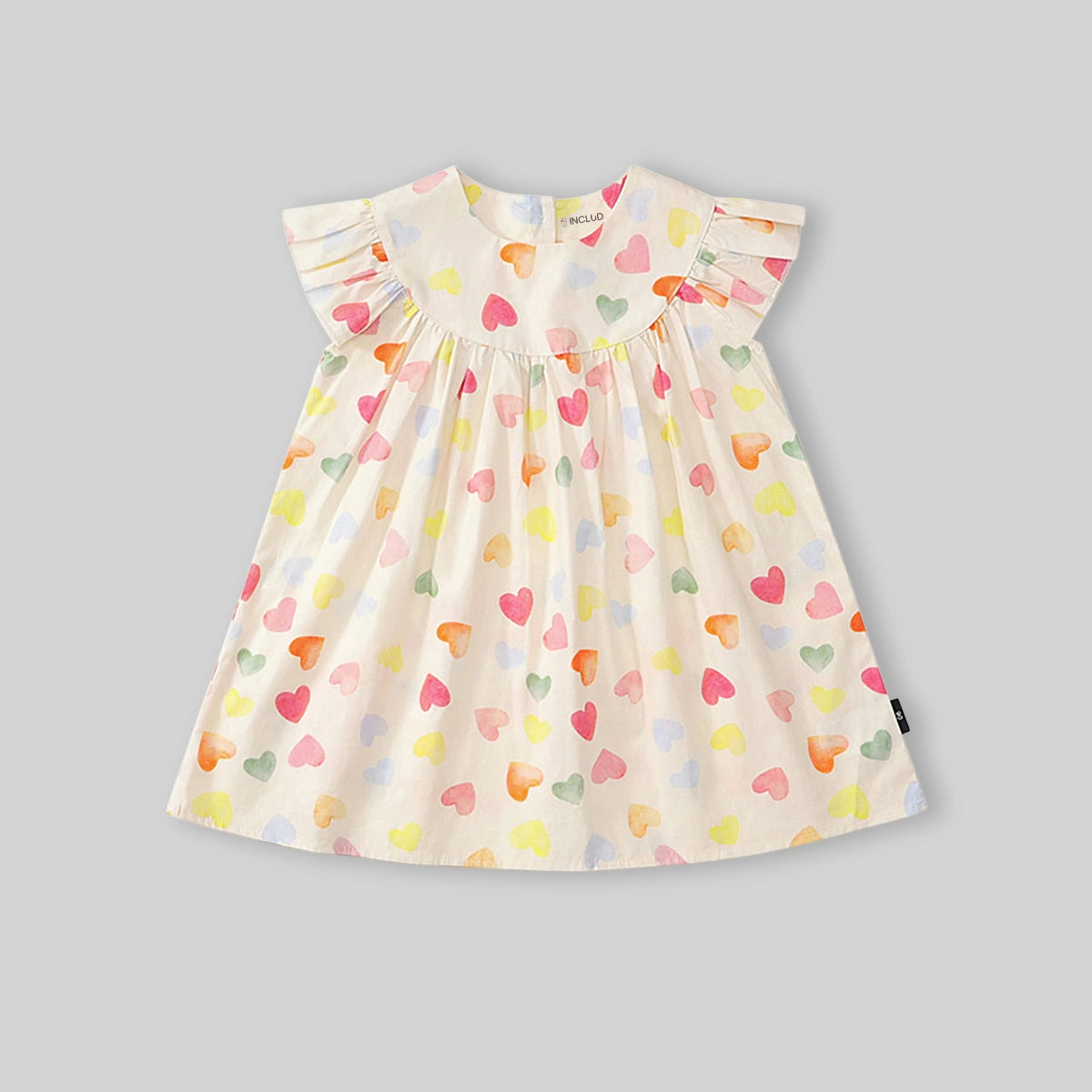 Girls Apricot Heart Printed Flutter Sleeve A-Line Dress Casual Dresses