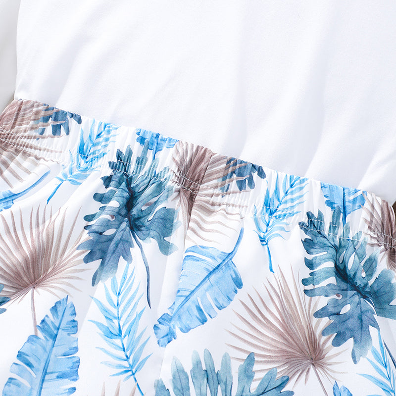 Girls Blue Tropical Print Waistcoat and Shorts with Solid Tee Set Sets