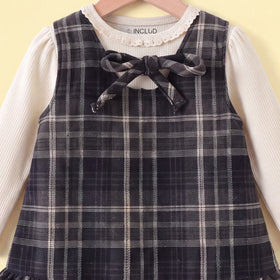 Girls Black Checked Sleeveless Dress With T-Shirt Casual Dresses