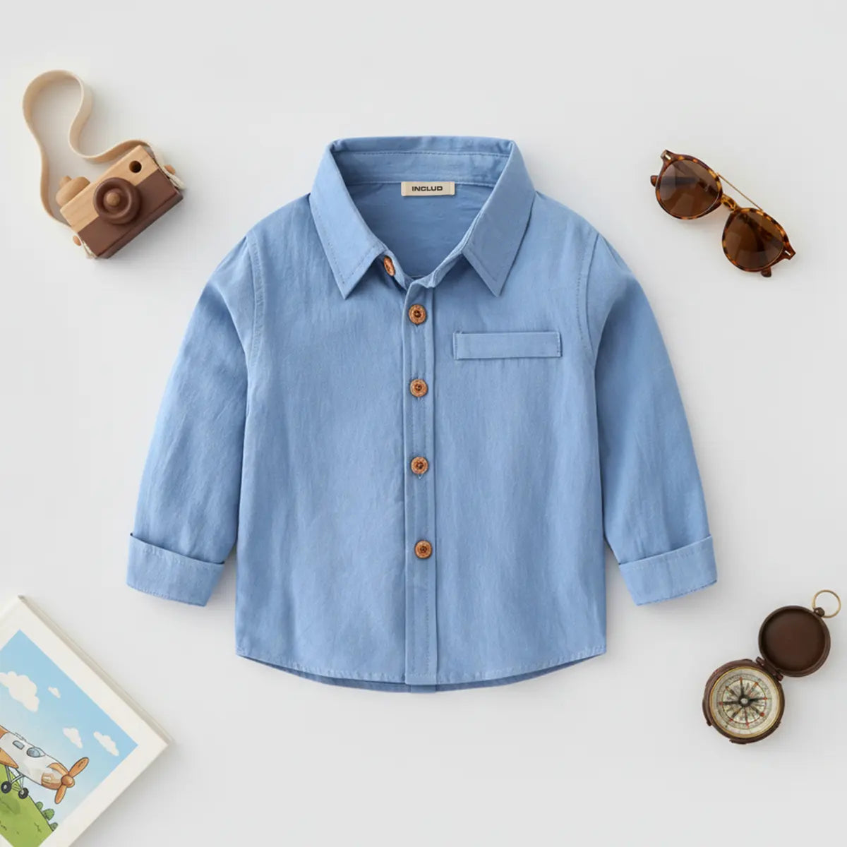 Boys Light Blue Long Sleeves Button-down Shirts Shirts Light Blue 1-2 Y