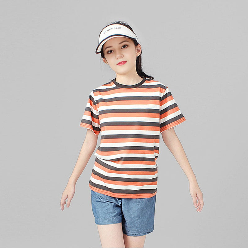 Girls Striped Short Sleeves T-shirt Tshirts Gray 6-7 Y 
