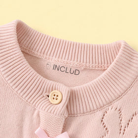 Girls Light Pink Jacquard Long Sleeve Cardigan Sweaters & Cardigans
