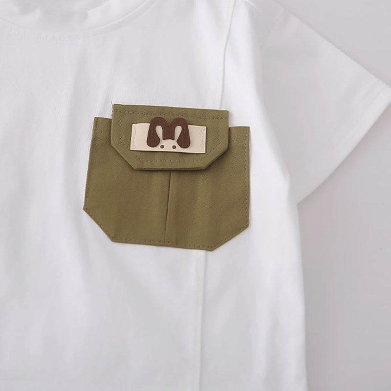 Boys White Solid Short Sleeves T-Shirt With Shorts Set Sets