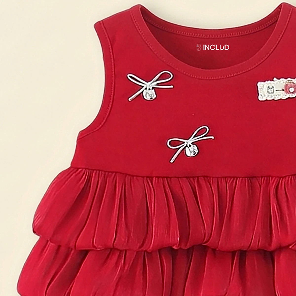 Girls Red Bow Tiered Ruffle Fit & Flare Dress Casual Dresses
