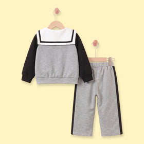 Girls Grey Bow Applique Raglan Sleeve Sweatshirt With Pants Sets 2 pc. Sets