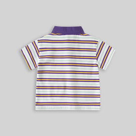 Boys Purple Striped Short Sleeve Polo T-Shirt Tshirts