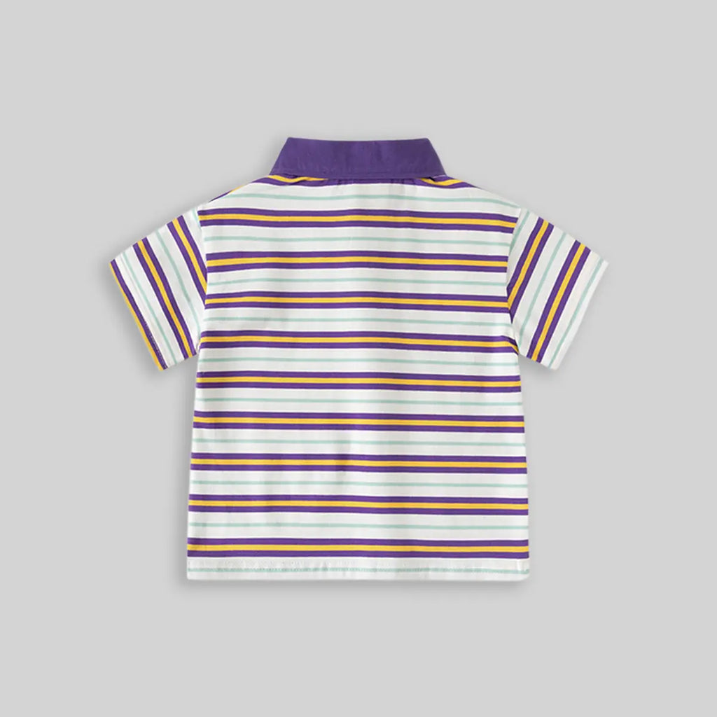 Boys Purple Striped Short Sleeve Polo T-Shirt Tshirts