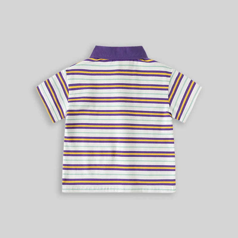 Boys Purple Striped Short Sleeve Polo T-Shirt Tshirts