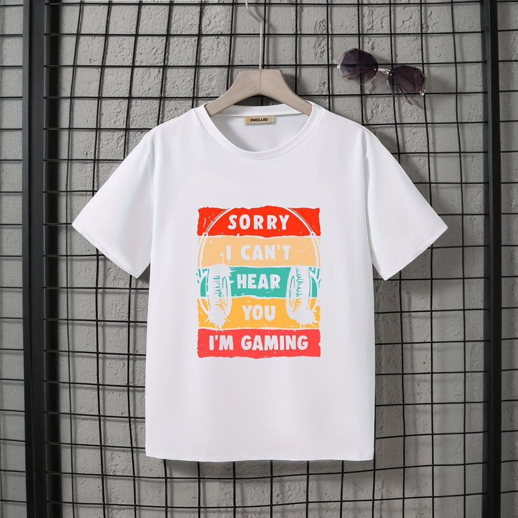 Boys White Headphone Graphic Printed Short Sleeves T-Shirt Tshirts