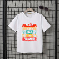 Boys White Headphone Graphic Printed Short Sleeves T-Shirt Tshirts