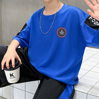 Boys Royal Blue Typographic Printed Oversized T-Shirt With Shorts Sets Sets