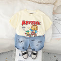 Boys Apricot Graphic Short Sleeves T-Shirt With Printed Denim Shorts Set 2 pc. Sets Apricot 1-2 Y