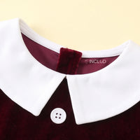 Girls Maroon Glitter Print Long Sleeve Fit & Flare Dress Casual Dresses