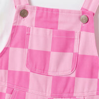 Girls White T-Shirt With Checked Dungaree Sets Sets