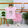 Girls Light Pink Graphic Short Sleeves Top With Drawstring Shorts Sets Sets Light Pink 6-12 M