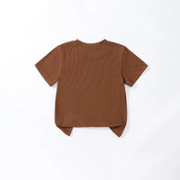 Girls Brown Bow Detail Short Sleeve T-Shirt With Flared Pants Sets Sets