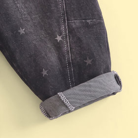 Boys Black Star Print Denim Vest & Pants With Shirts Sets Sets