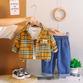 Boys Yellow Checked Shirt With Printed T-Shirt & Denim Pants Set Sets Yellow 1-2 Y