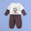 Girls White Graphic T-Shirt With Striped Pants Sets Sets White 1-2 Y