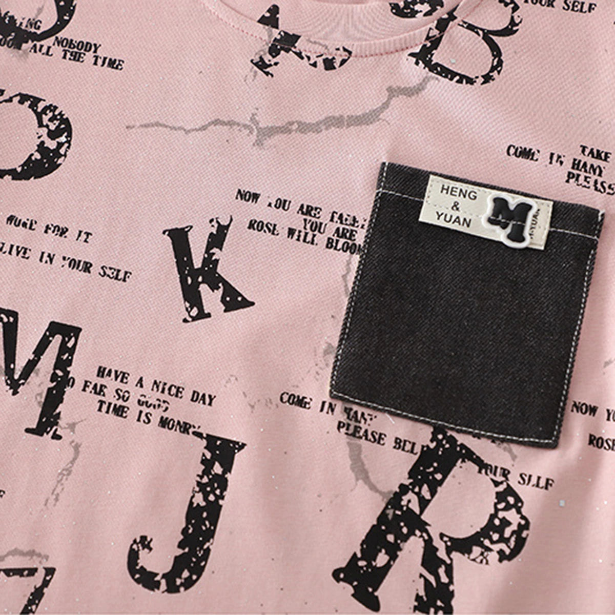 Boys Pink Typographic Printed Short Sleeve T-Shirt With Denim Shorts Sets 2 pc. Sets