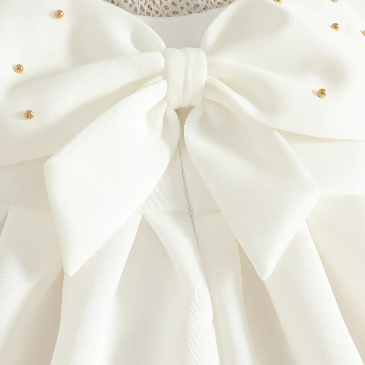 Girls White Sleeveless Fit & Flare Party Wear Dress With Elegant Bow Detail Party Dresses