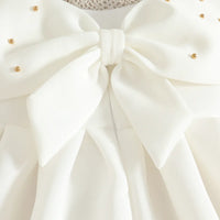 Girls White Sleeveless Fit & Flare Party Wear Dress With Elegant Bow Detail Party Dresses