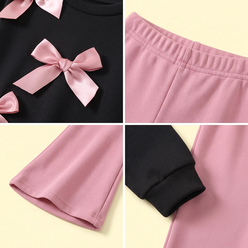 Girls Black Bow Applique Top With Flared Pants Sets 2 pc. Sets