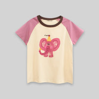 Girls Cream Elephant Print Raglan Sleeve T-Shirt Tshirts