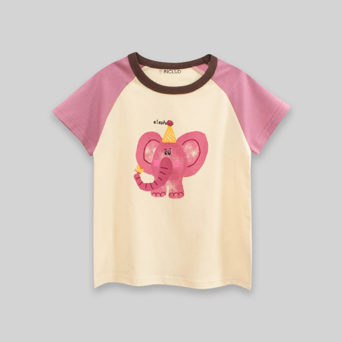 Girls Cream Elephant Print Raglan Sleeve T-Shirt Tshirts