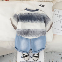 Boys Blue Robot Printed T-Shirt With Denim Shorts Set 2 pc. Sets