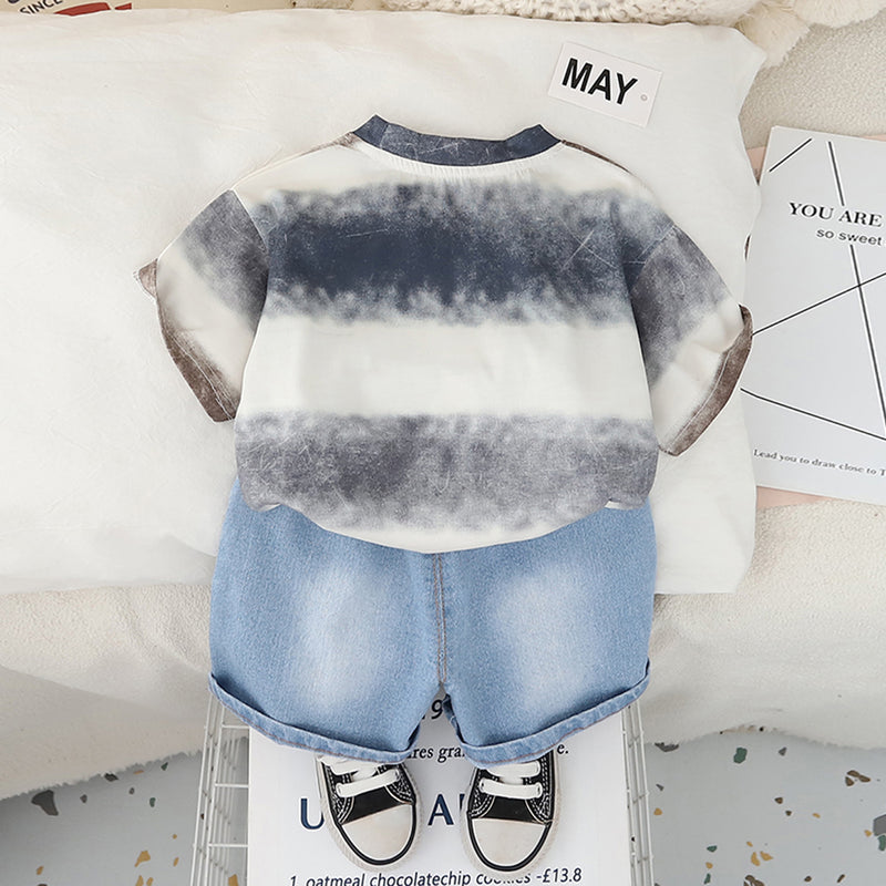 Boys Blue Robot Printed T-Shirt With Denim Shorts Set 2 pc. Sets