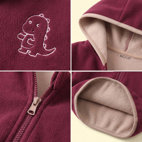 Boys Burgundy Dinosaur Embroidered Hooded Jacket Coats & Jackets