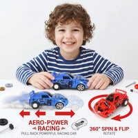 Unisex multicolor racing track toy set with 360 corkscrew loops and miniature cars.