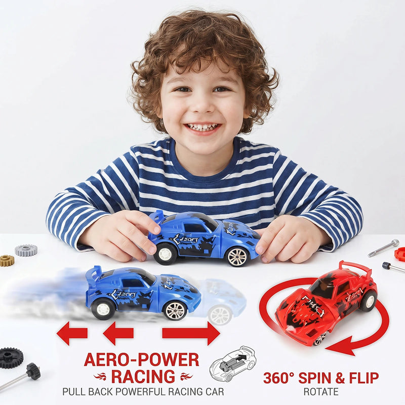 Unisex multicolor racing track toy set with 360 corkscrew loops and miniature cars.